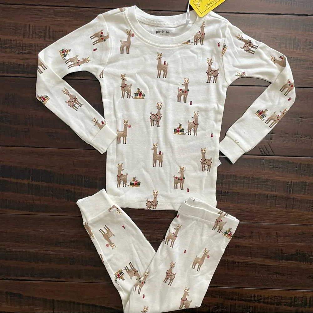 Petit Lem Reindeer Print Holiday Pajama Set NWT